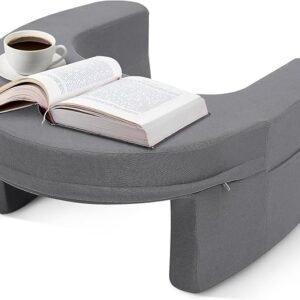 Extra Large Memory Foam Reading Pillow with Side Pockets, Arm Rest & Lumbar Support for Sitting Up in Bed, Gaming, Working - Soft Cosy Cuddle Cushion for Adults, Grey