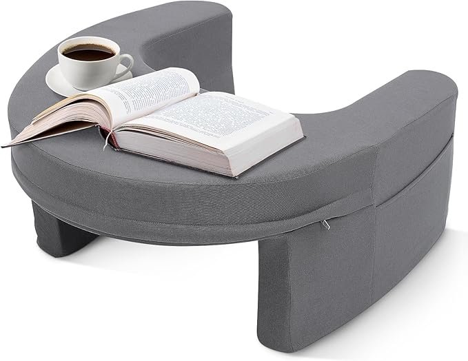 Extra Large Memory Foam Reading Pillow with Side Pockets, Arm Rest & Lumbar Support for Sitting Up in Bed, Gaming, Working - Soft Cosy Cuddle Cushion for Adults, Grey