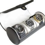 CASE ELEGANCE Classic Black Vegan Faux Leather Watch Roll Organizer